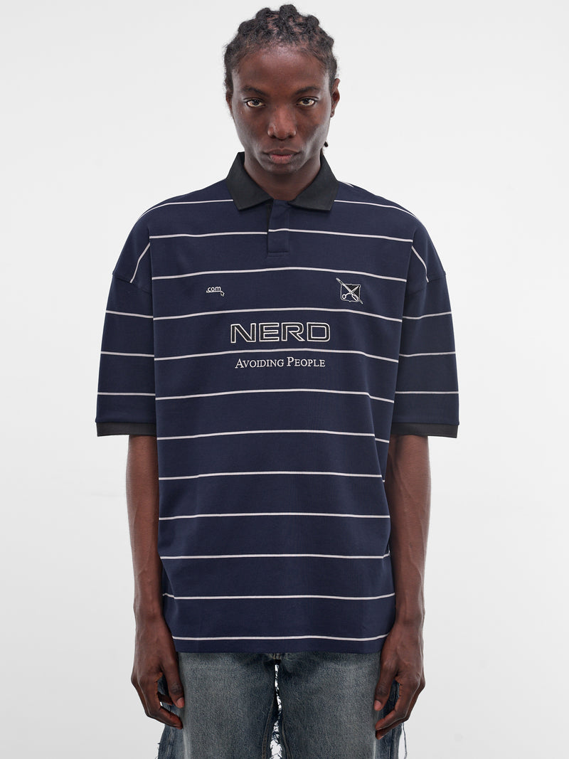 Striped Football Nerd Polo Shirt (ME76PO205N-26410-NAVY-WHITE)