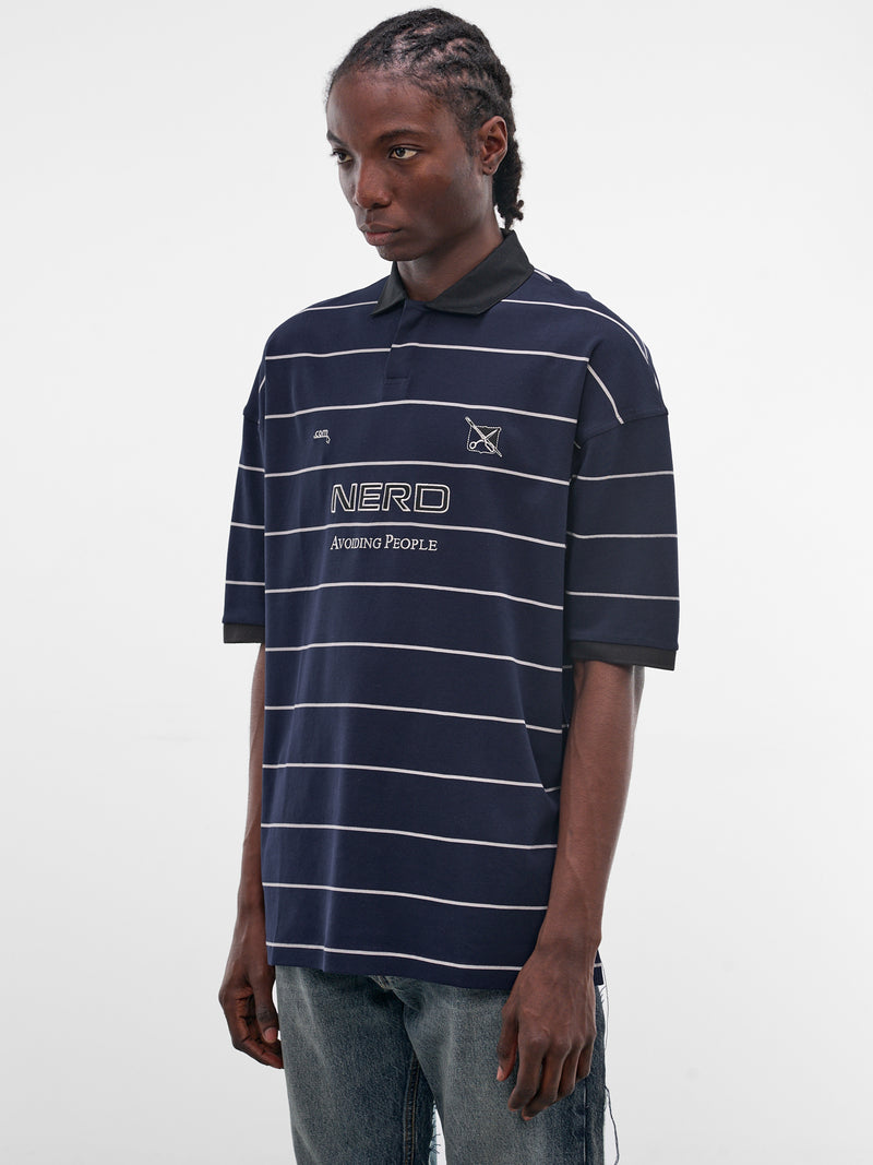 Striped Football Nerd Polo Shirt (ME76PO205N-26410-NAVY-WHITE)