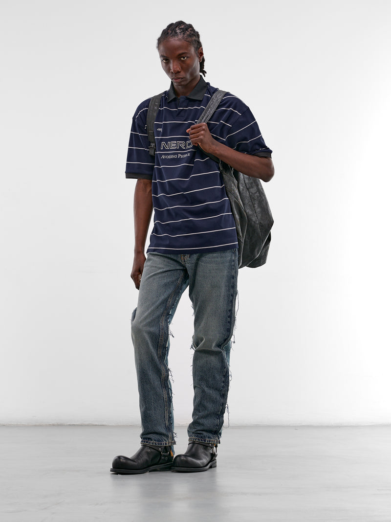 Blue Denim Deconstructed Cut-Up Jeans (ME76DP093NN-2808-MID-BLUE)