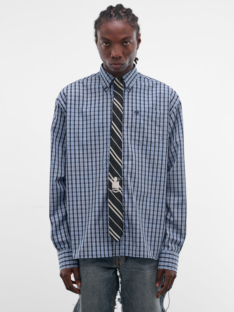 Blue Plaid Necktie Button-Down Shirt (ME76SH035N-26124-NAVY-CHECK)