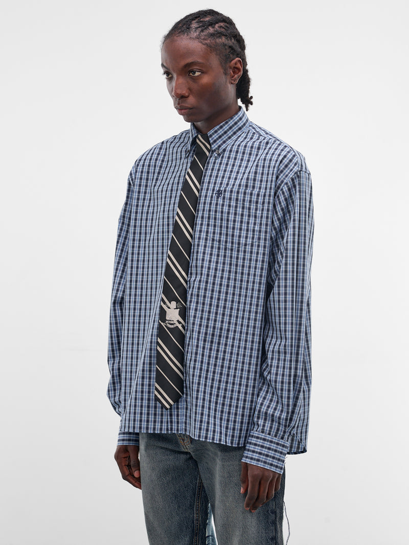 Blue Plaid Necktie Button-Down Shirt (ME76SH035N-26124-NAVY-CHECK)