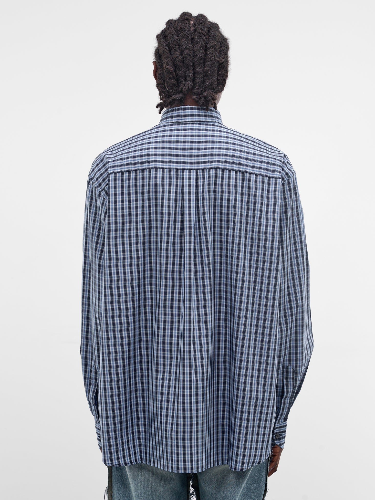 Blue Plaid Necktie Button-Down Shirt (ME76SH035N-26124-NAVY-CHECK)