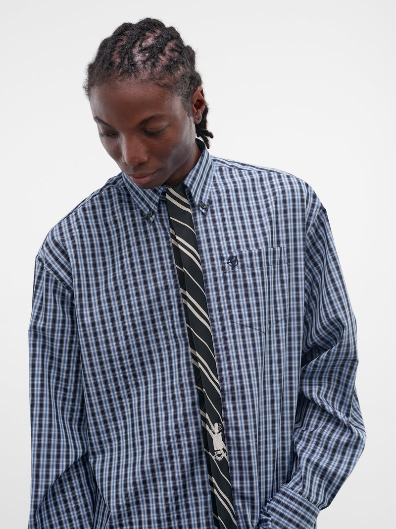 Blue Plaid Necktie Button-Down Shirt (ME76SH035N-26124-NAVY-CHECK)