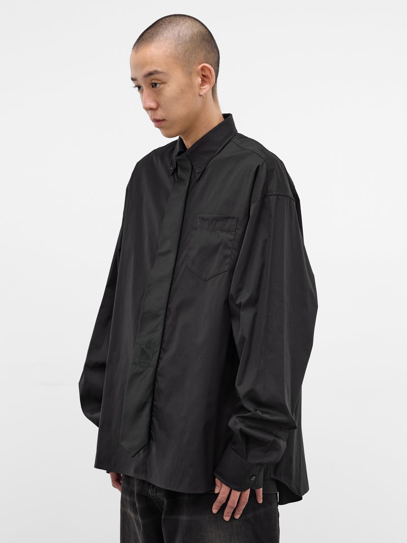 Black Cotton Oversized Necktie Shirt (ME76SH037B-BLACK)