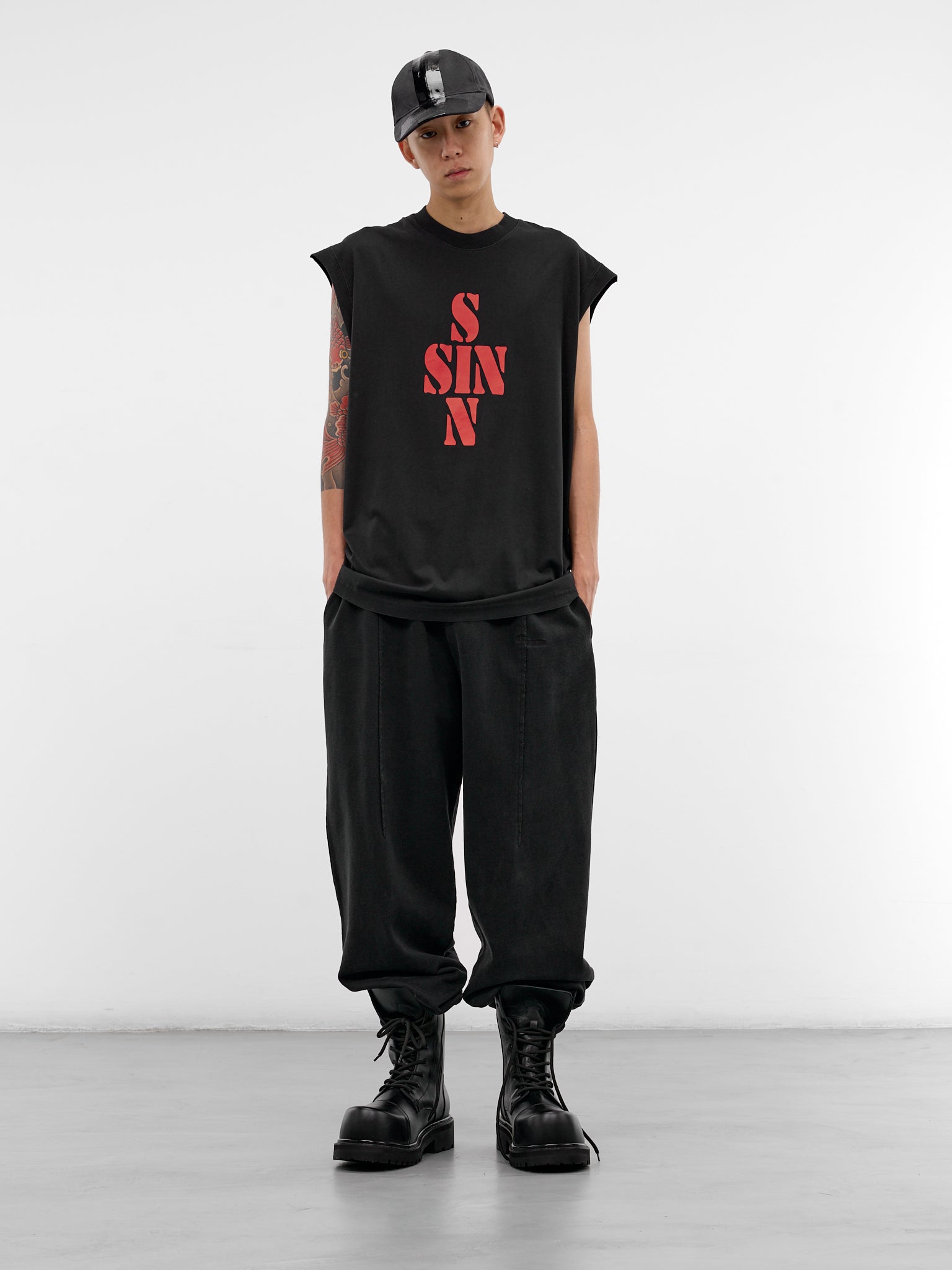 Black Deconstructed Cut-Up Sweatpants (ME76SP204B-BLACK)