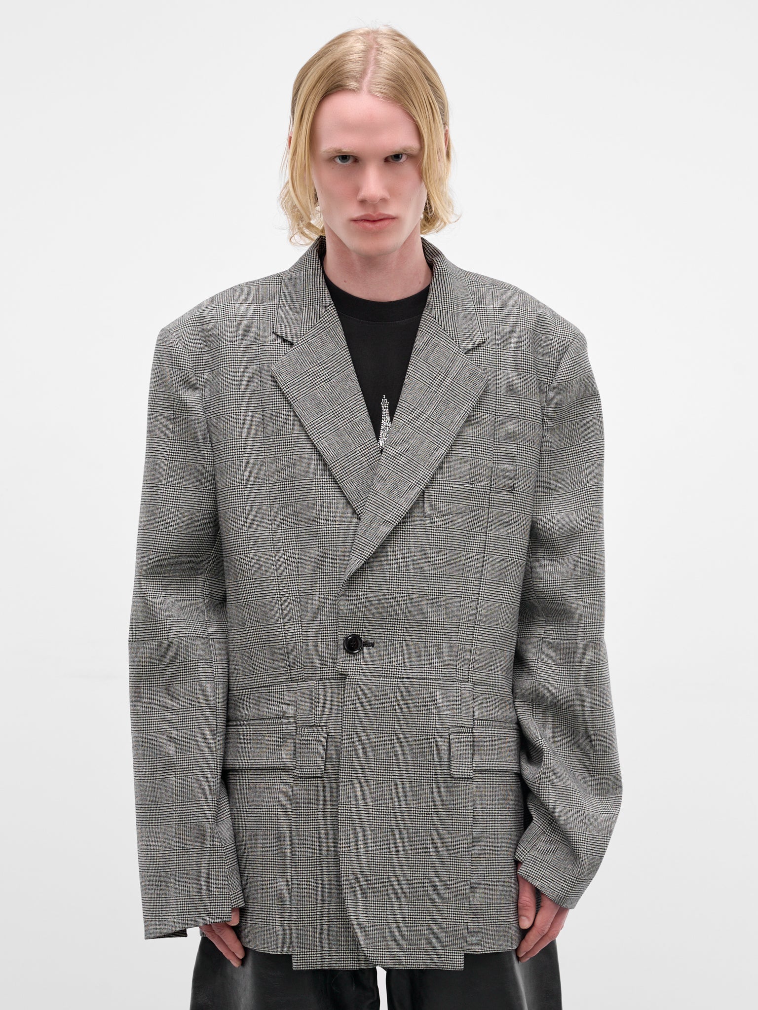 Gray Deconstructed Cut-Up Check Blazer (ME76TJ023G-GREY-CHECK)