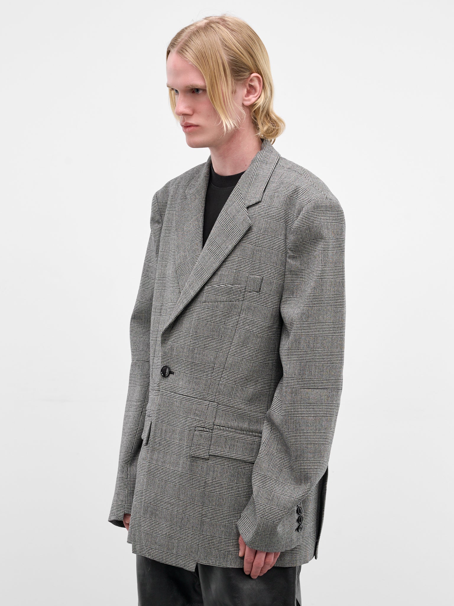 Gray Deconstructed Cut-Up Check Blazer (ME76TJ023G-GREY-CHECK)