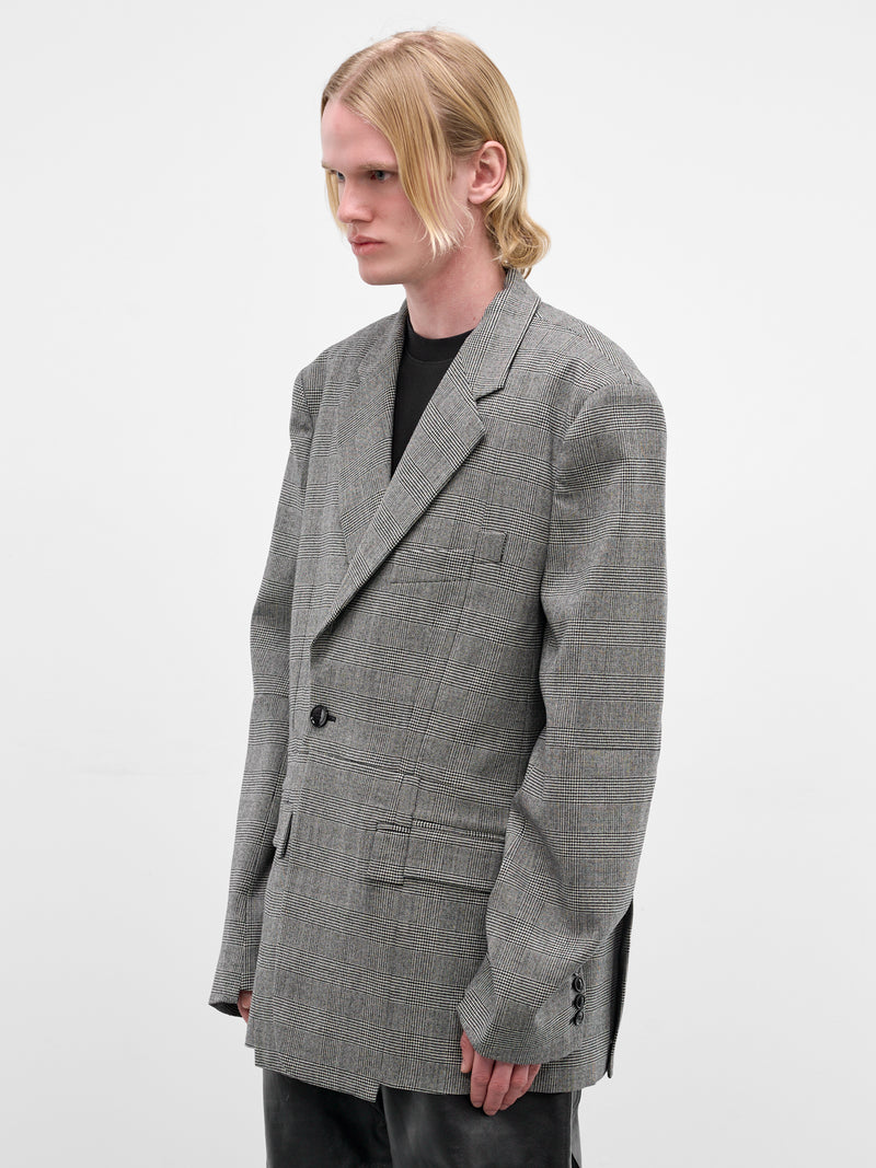 Gray Deconstructed Cut-Up Check Blazer (ME76TJ023G-GREY-CHECK)