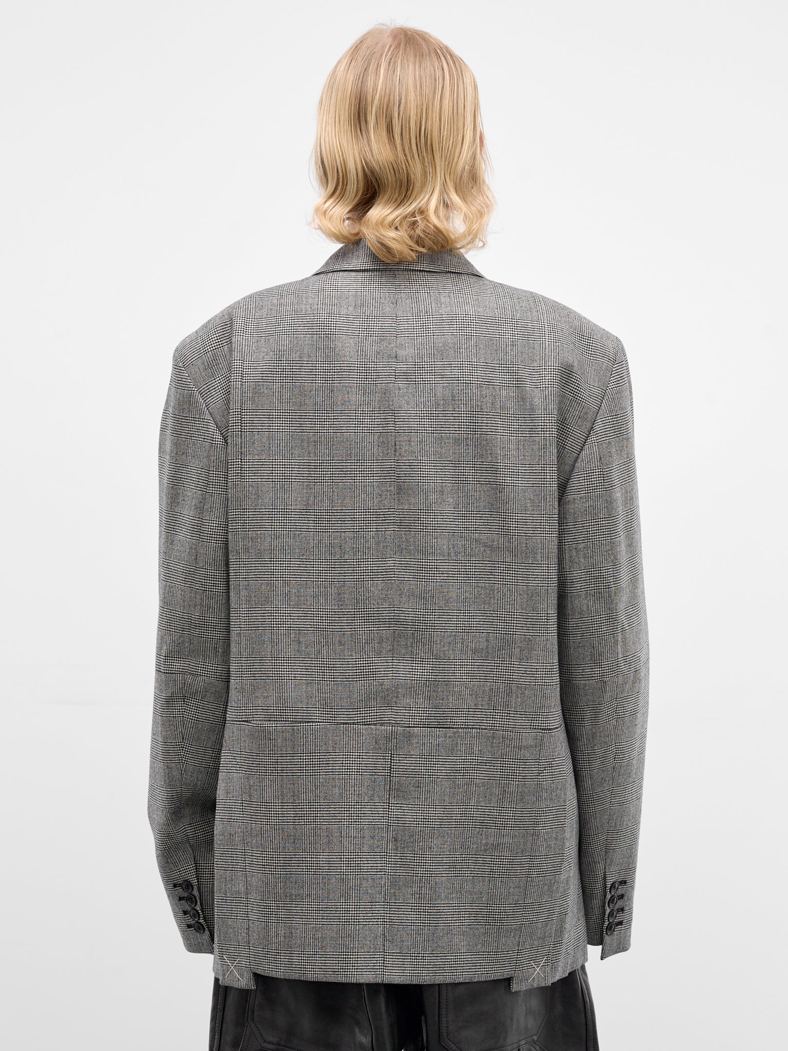 Gray Deconstructed Cut-Up Check Blazer (ME76TJ023G-GREY-CHECK)