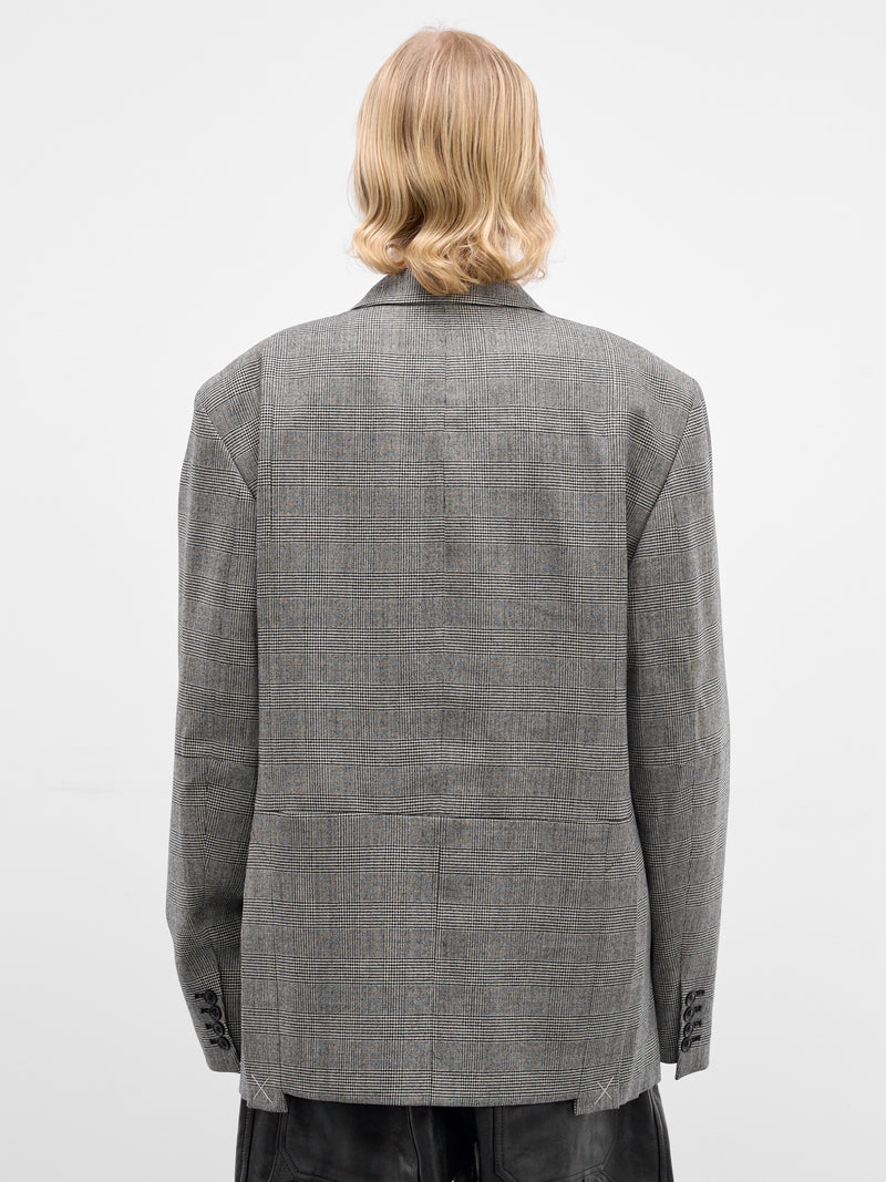 Gray Deconstructed Cut-Up Check Blazer (ME76TJ023G-GREY-CHECK)