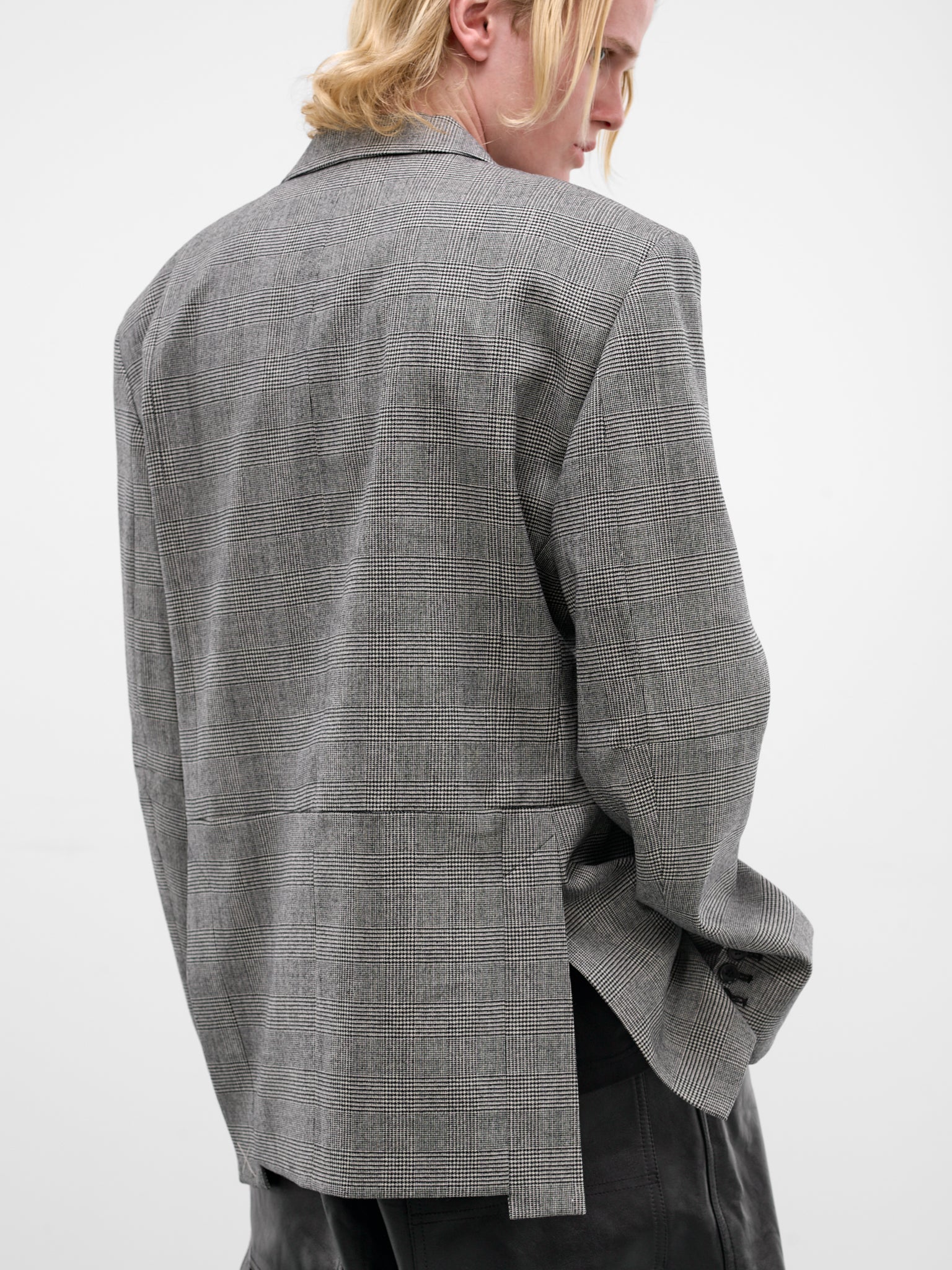 Gray Deconstructed Cut-Up Check Blazer (ME76TJ023G-GREY-CHECK)