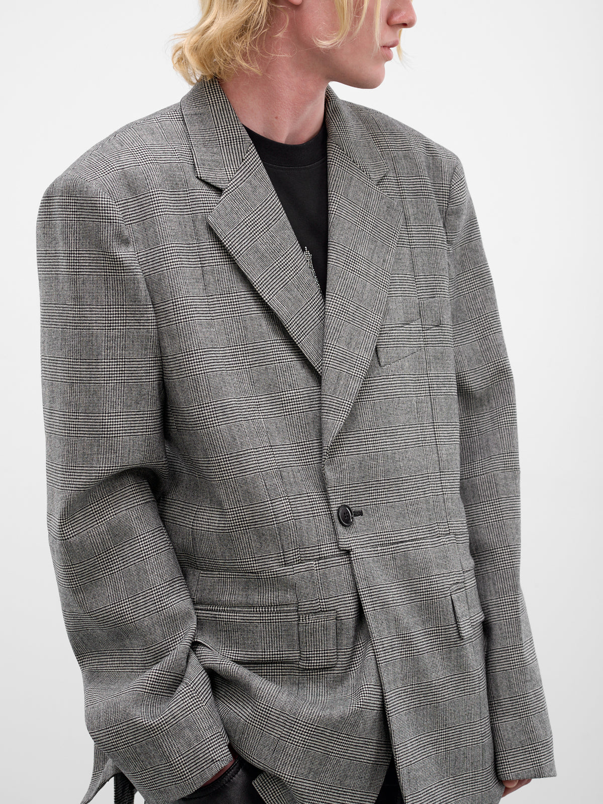 Gray Deconstructed Cut-Up Check Blazer (ME76TJ023G-GREY-CHECK)