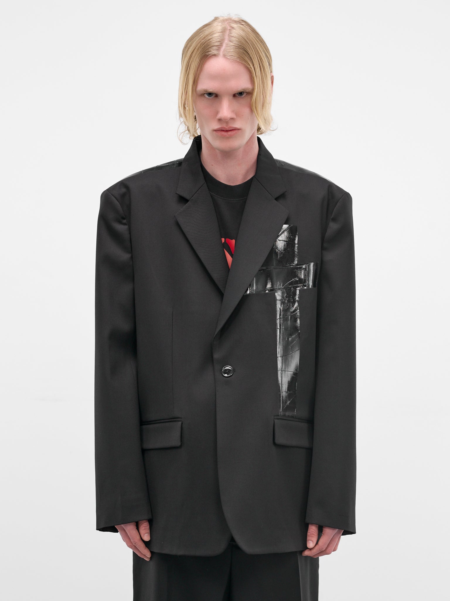 Black Wool Duct Tape Blazer (ME76TJ025B-BLACK)
