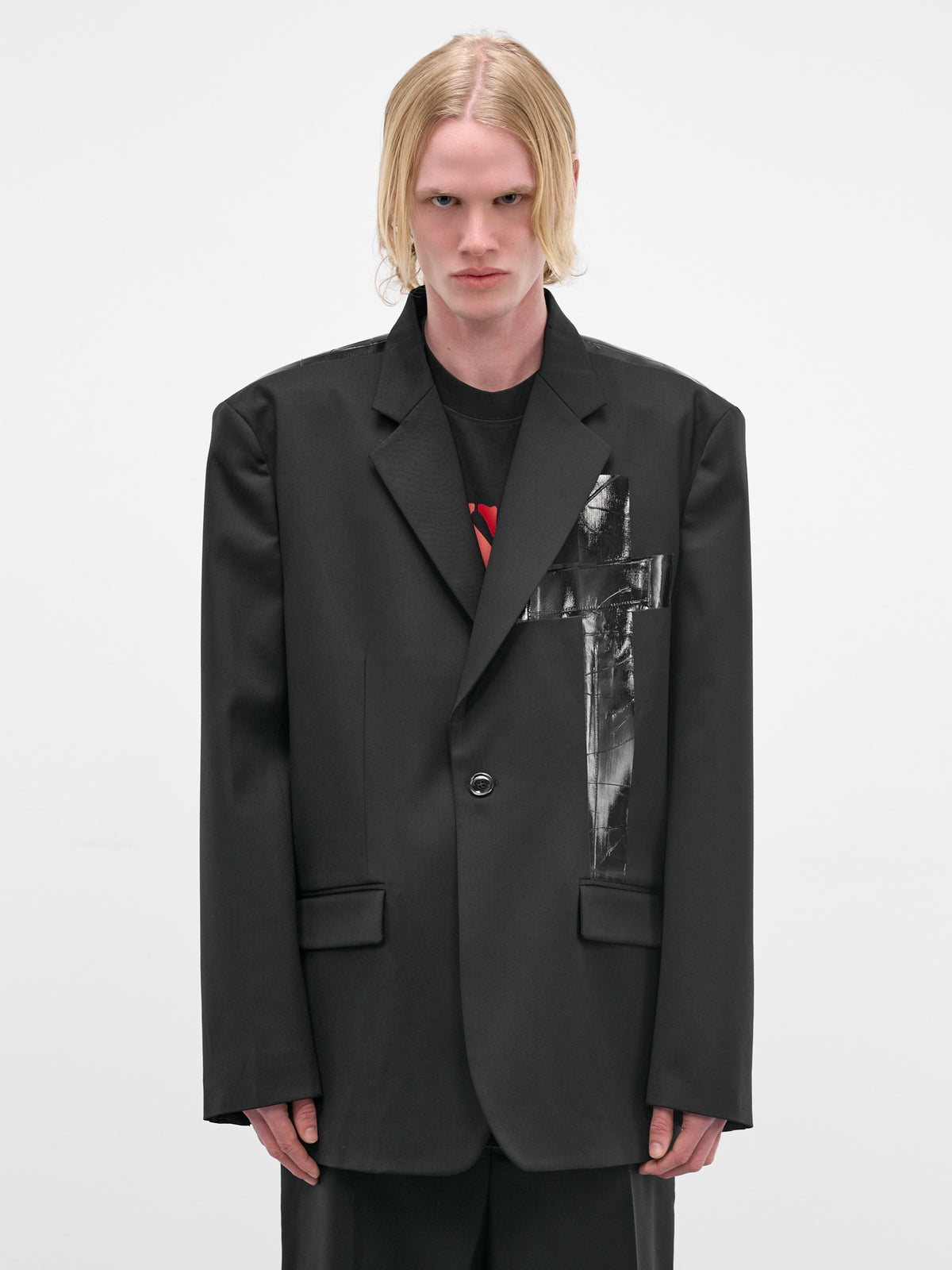 Black Wool Duct Tape Blazer (ME76TJ025B-BLACK)