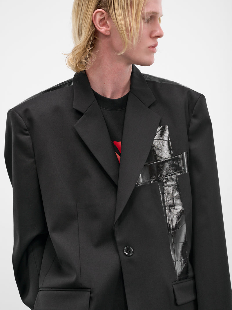 Black Wool Duct Tape Blazer (ME76TJ025B-BLACK)