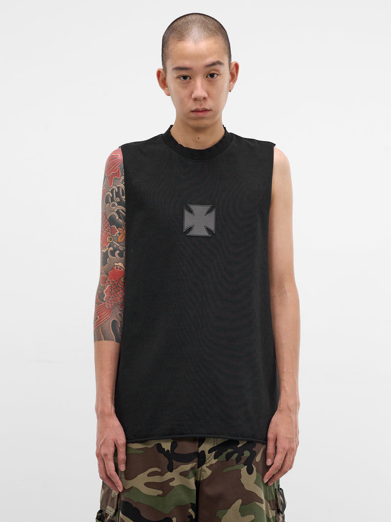 Black Leather Biker Cross Tank (ME76TR154BX-WASHED-OUT-BLACK)