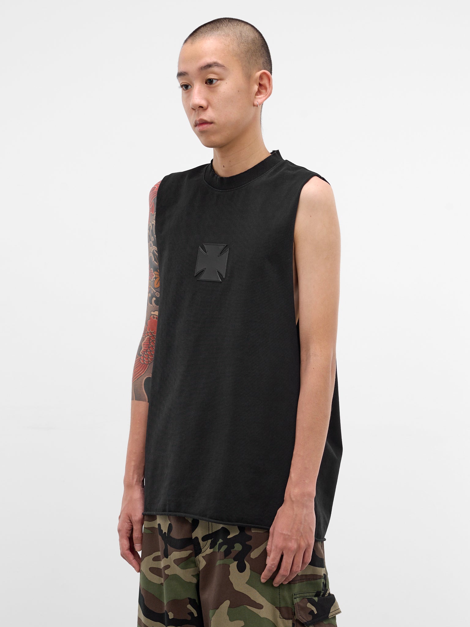 Black Leather Biker Cross Tank (ME76TR154BX-WASHED-OUT-BLACK)