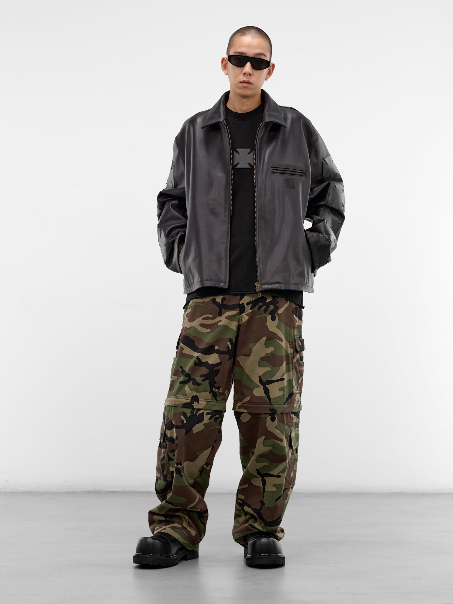 Black Biker Cross Leather Jacket (ME76LJ006B-BLACK)