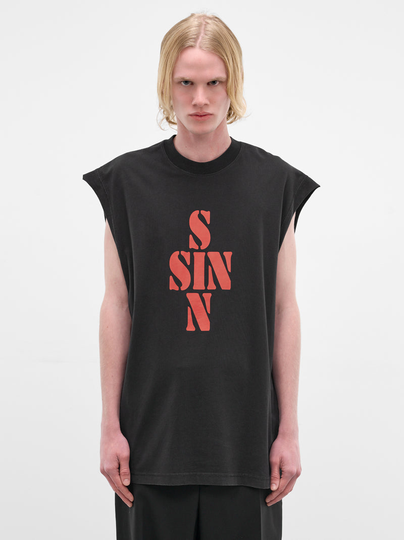 Black 'Sin' Cotton Tank (ME76TR197B-BLACK)