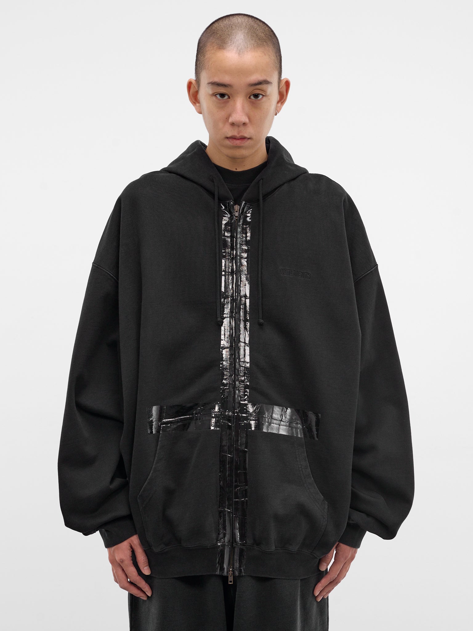 Black Duct Tape Zip Hoodie (ME76ZU142B-BLACK)
