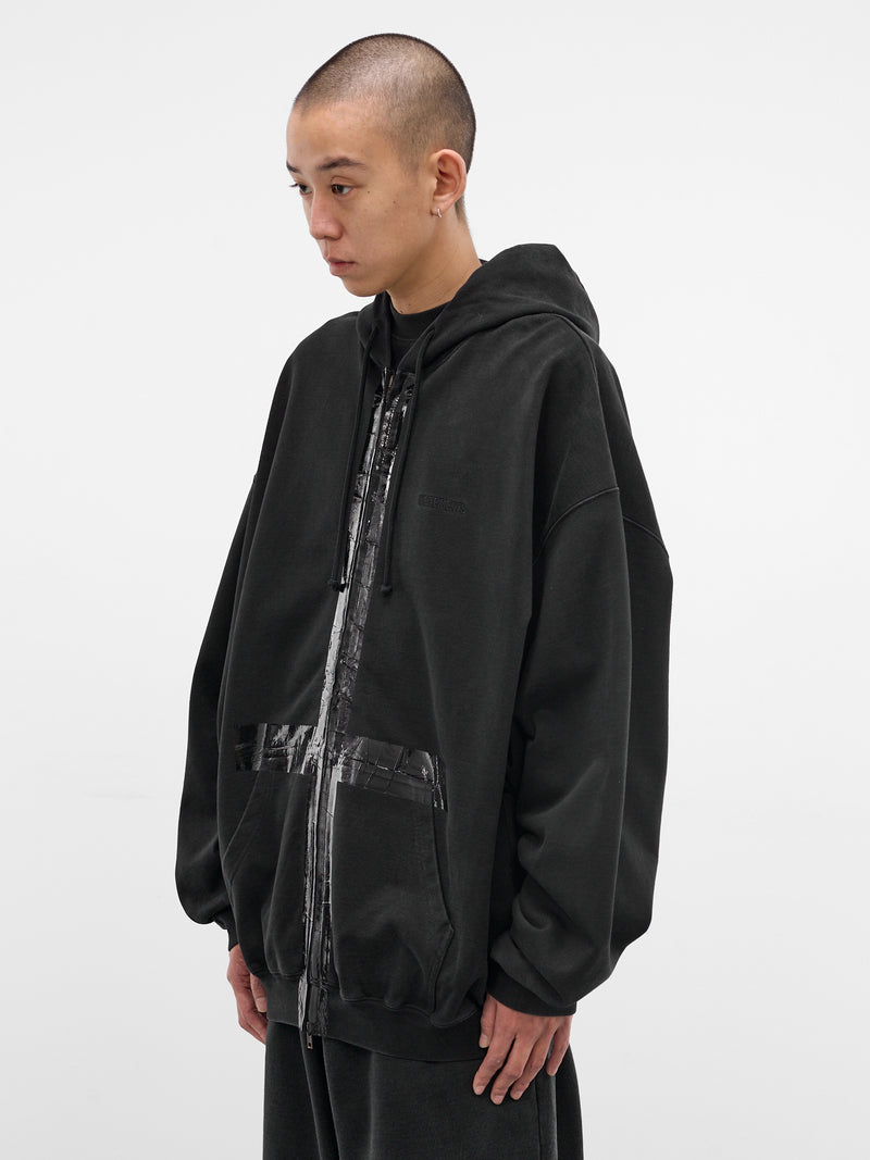 Black Duct Tape Zip Hoodie (ME76ZU142B-BLACK)