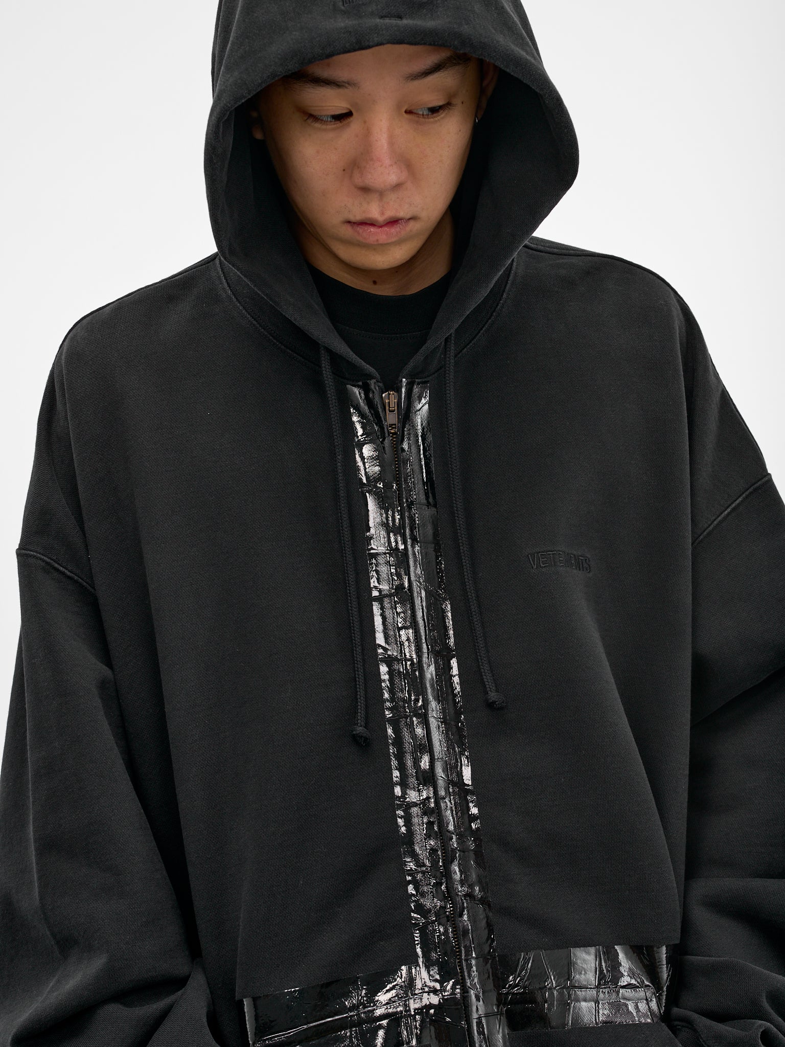 Black Duct Tape Zip Hoodie (ME76ZU142B-BLACK)