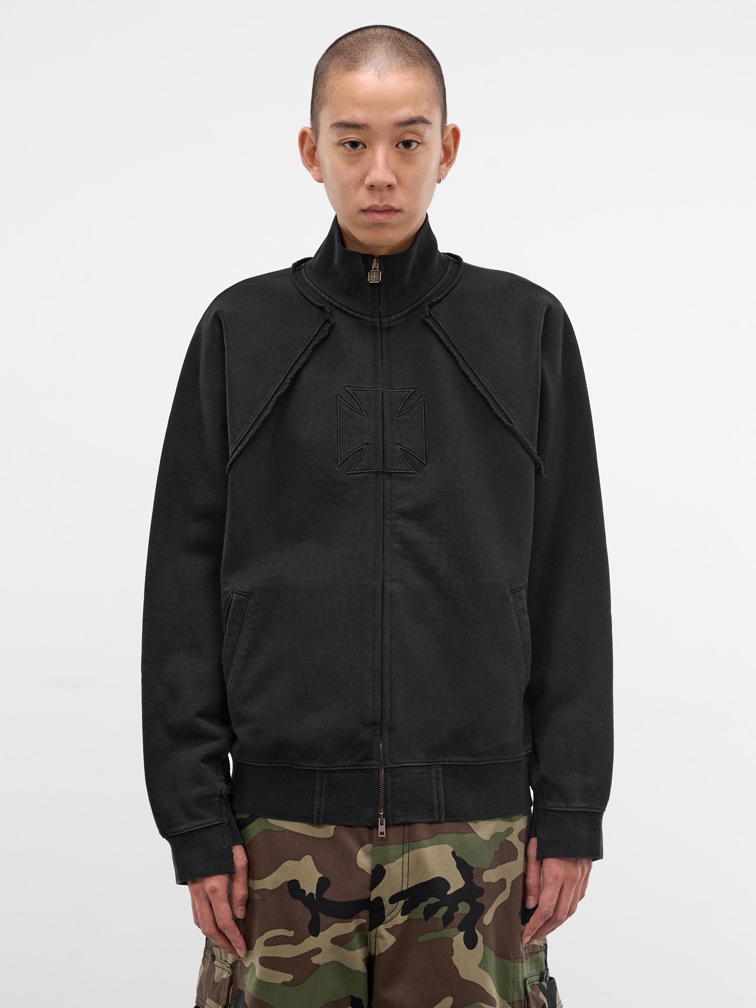 Black Deconstructed Biker Cross Jacket (ME76ZU153B-BLACK)