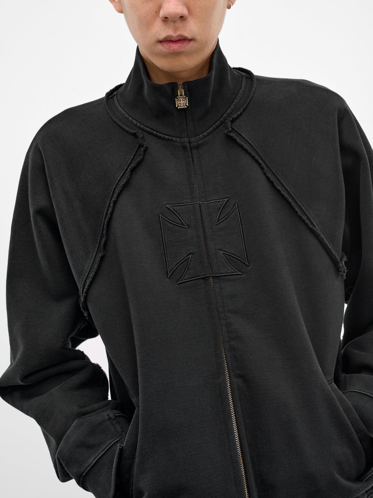 Black Deconstructed Biker Cross Jacket (ME76ZU153B-BLACK)