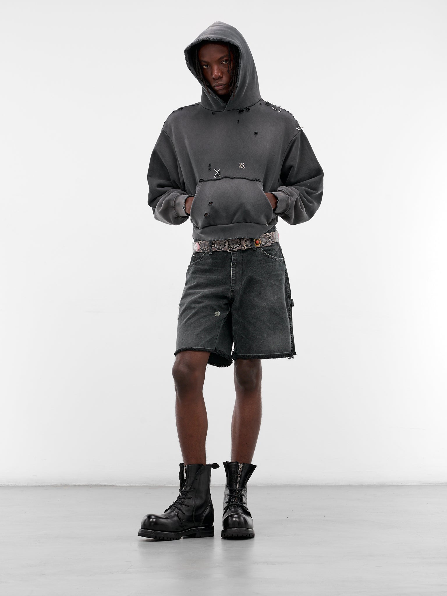 Gray Chopper Distressed Denim Shorts (CHOPPER-SHORTS-GRAY)