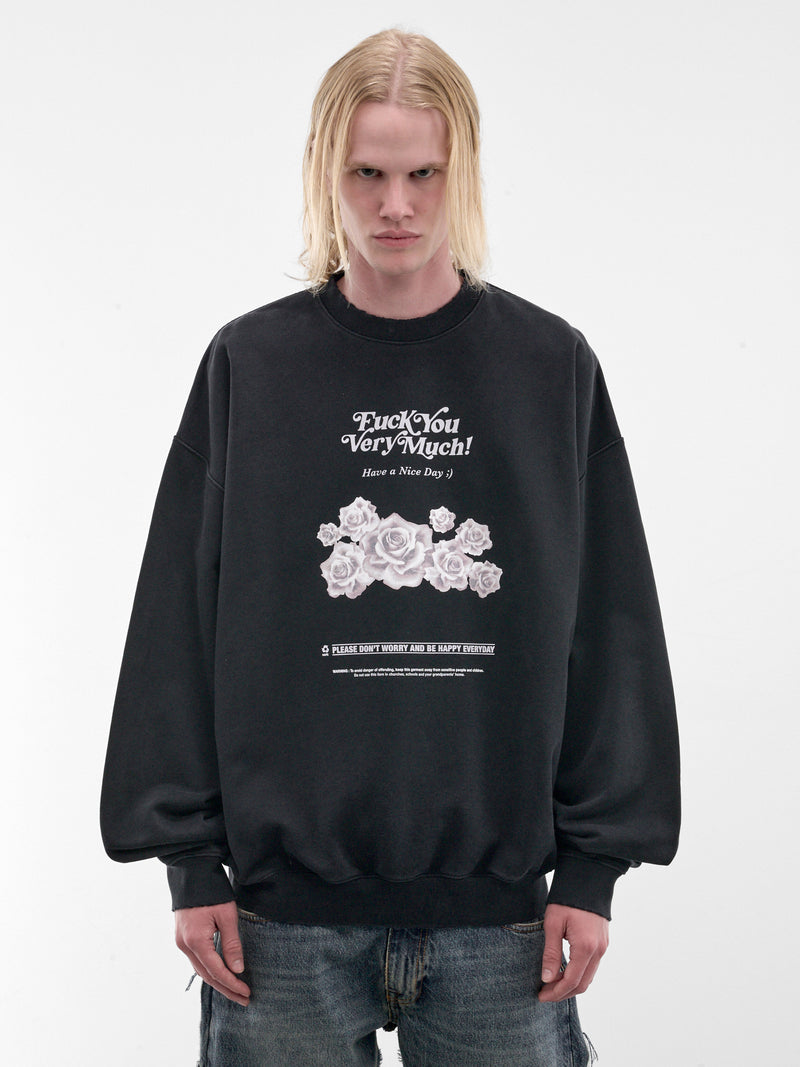 Black Oversized Distressed Graphic Sweatshirt (MH27CN203B-WASHED-BLACK)