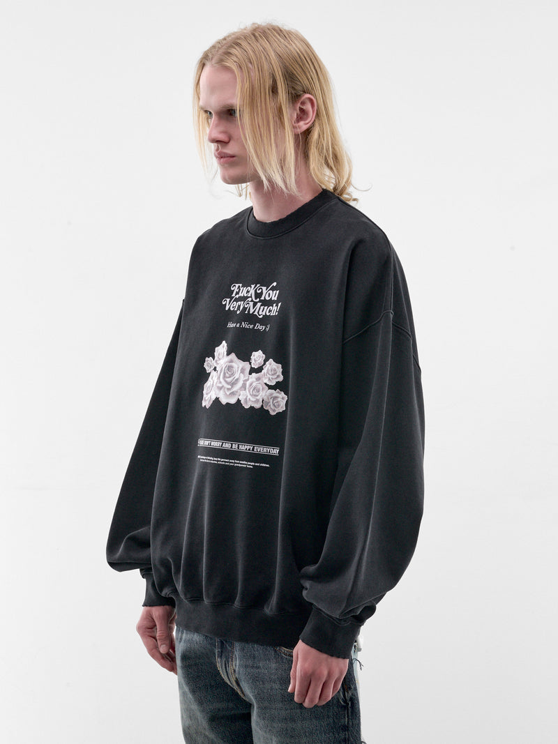 Black Oversized Distressed Graphic Sweatshirt (MH27CN203B-WASHED-BLACK)
