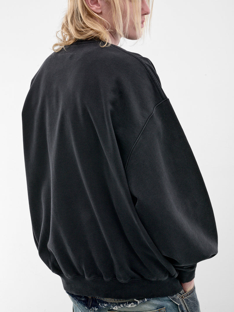 Black Oversized Distressed Graphic Sweatshirt (MH27CN203B-WASHED-BLACK)