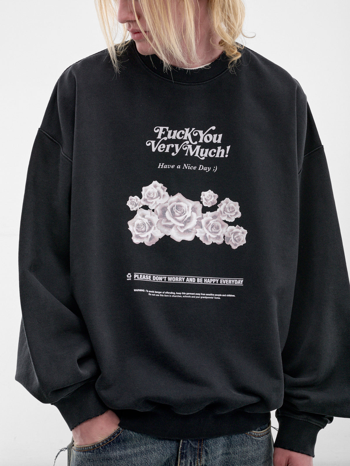 Black Oversized Distressed Graphic Sweatshirt (MH27CN203B-WASHED-BLACK)