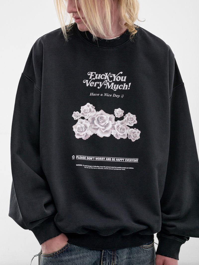 Black Oversized Distressed Graphic Sweatshirt (MH27CN203B-WASHED-BLACK)