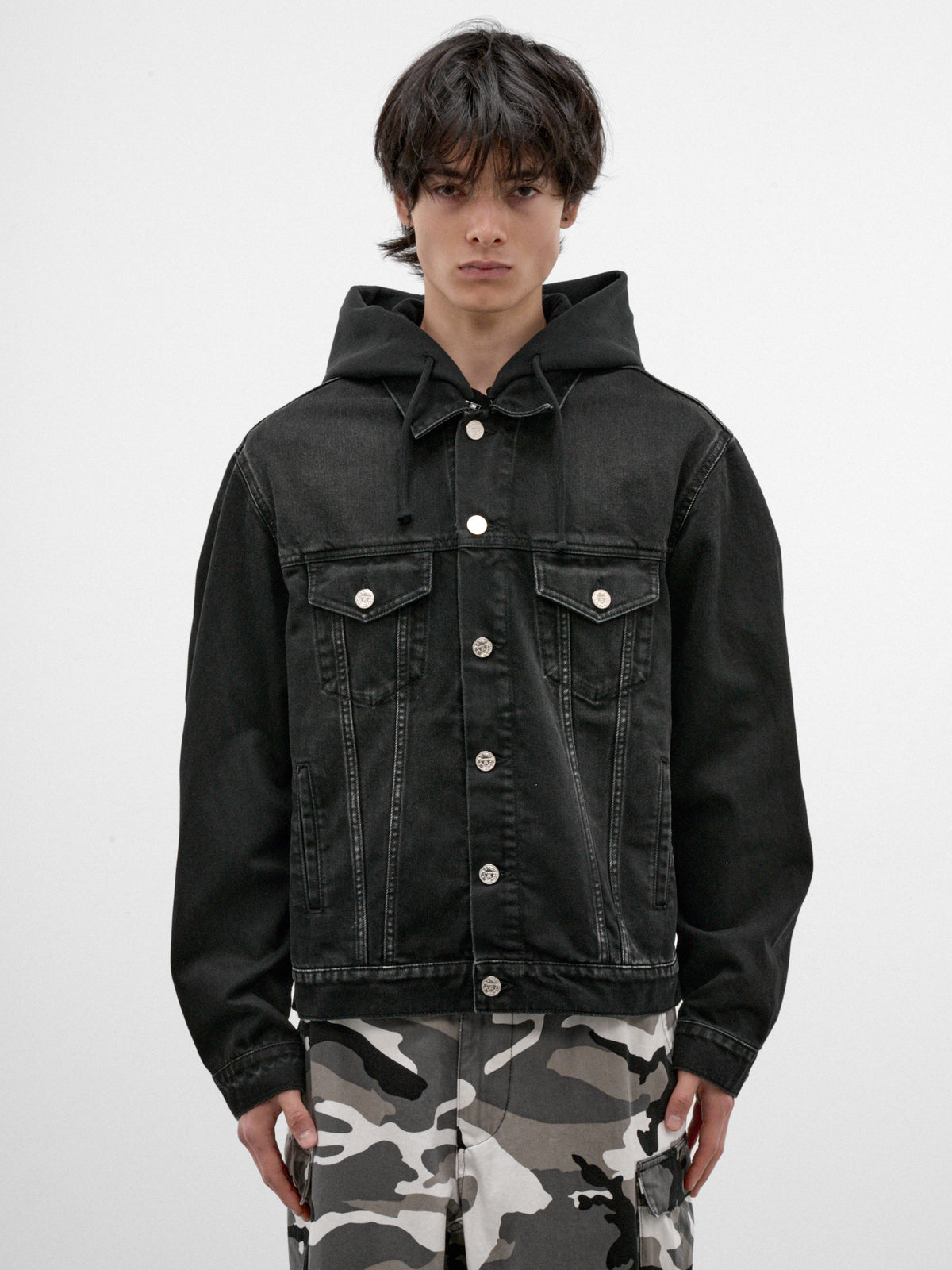 Vintage Black Hooded Denim Jacket (MH27DJ068B-VINTAGE-BLACK)