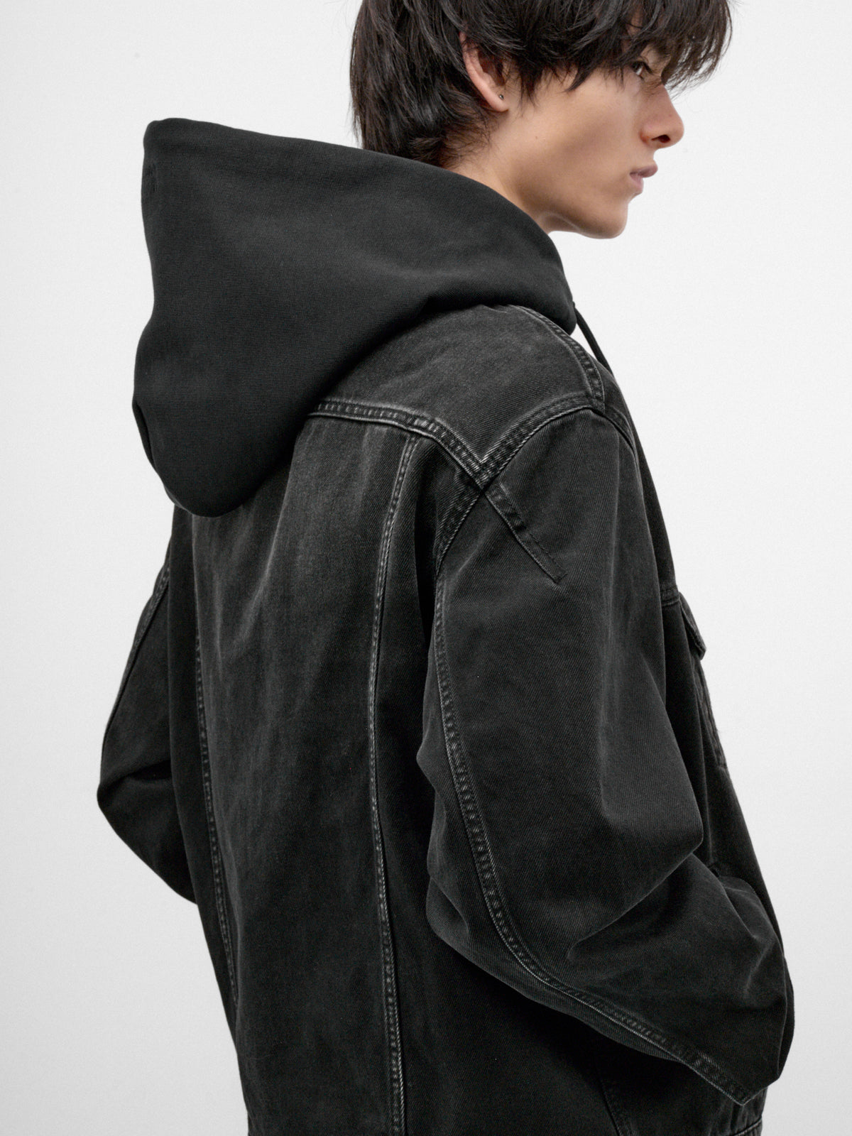 Vintage Black Hooded Denim Jacket (MH27DJ068B-VINTAGE-BLACK)