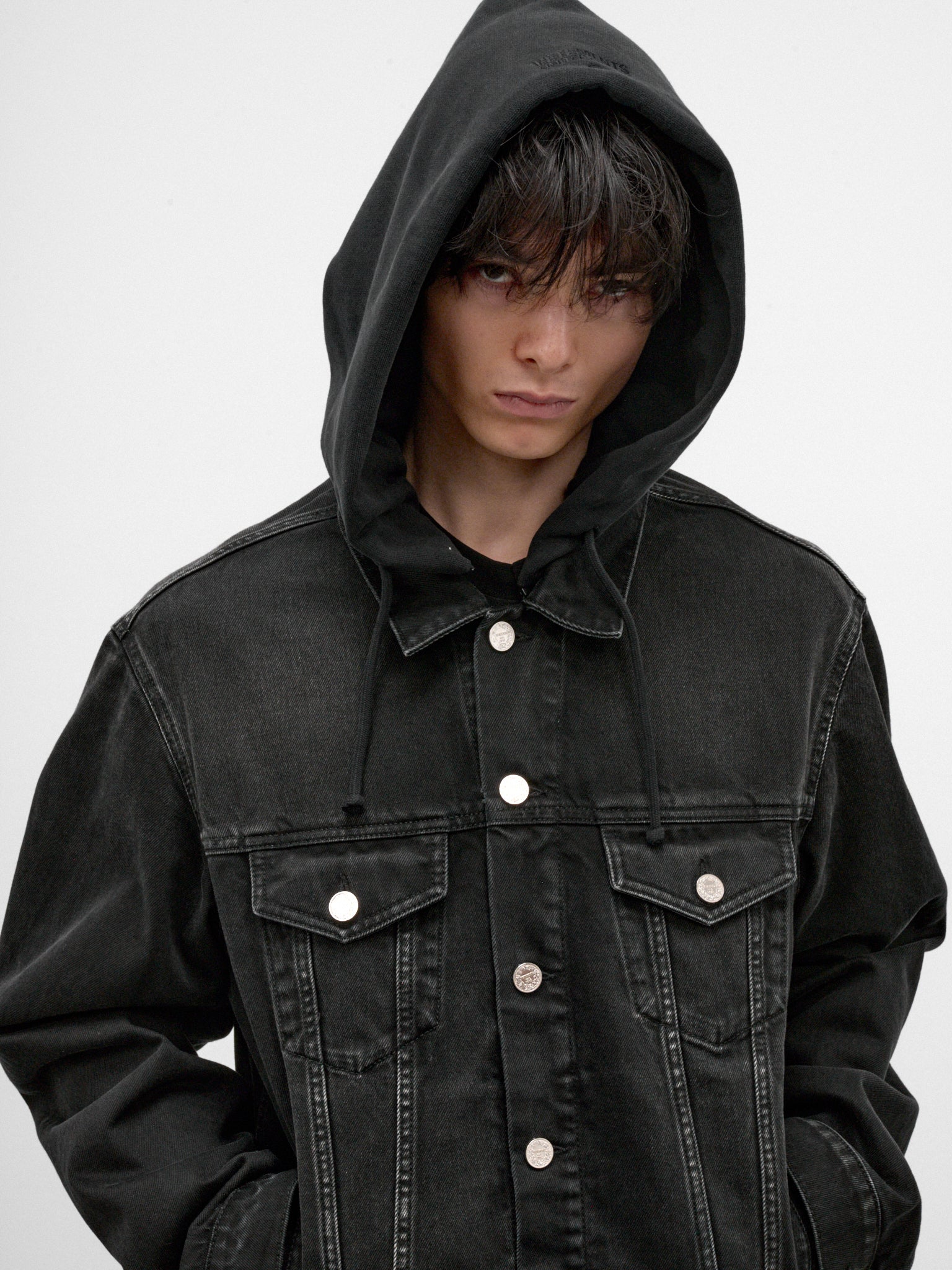 Vintage Black Hooded Denim Jacket (MH27DJ068B-VINTAGE-BLACK)