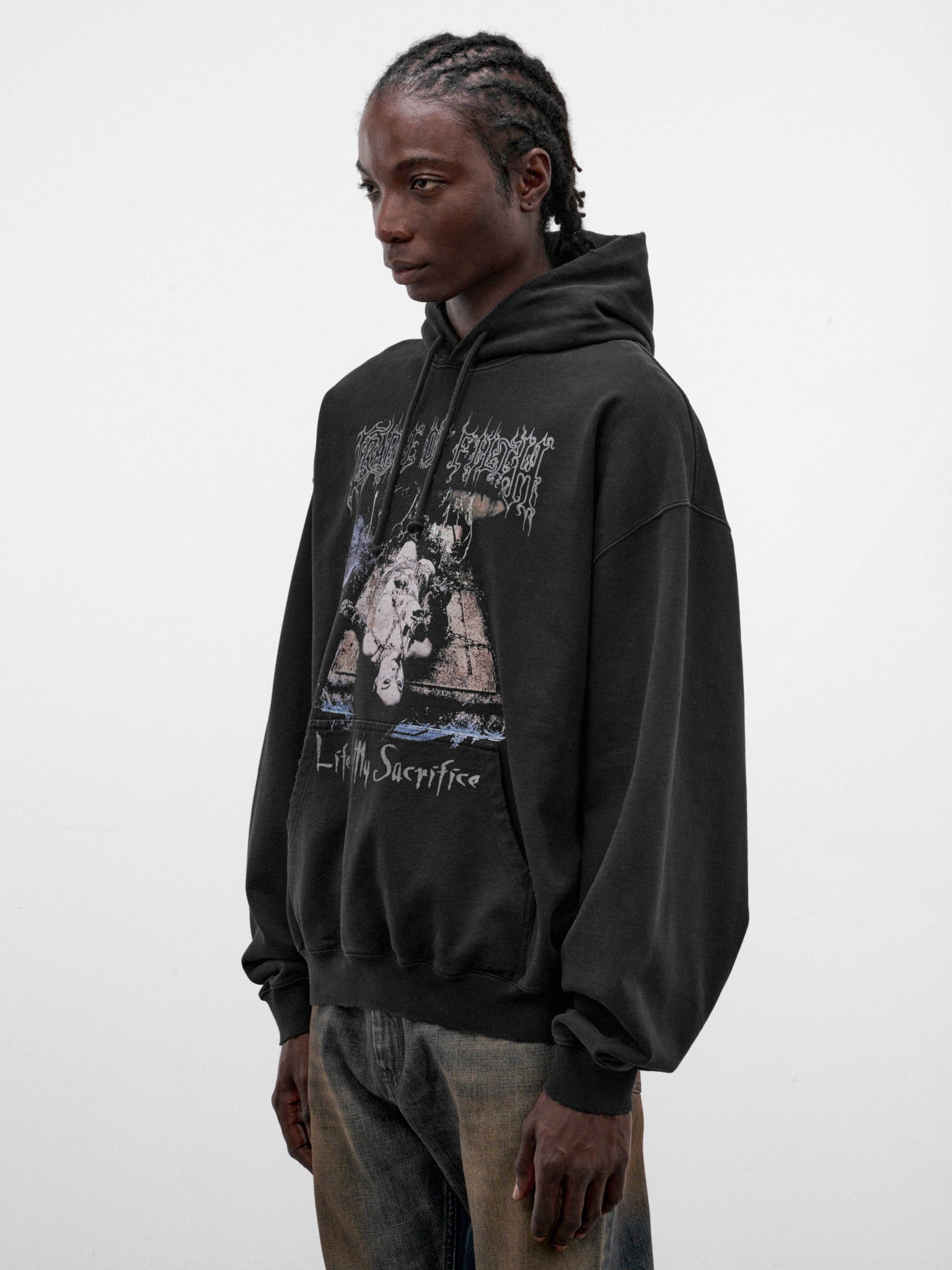 Black Cotton COF Sacrifice Hoodie (MH27HD205B-WASHED-BLACK)