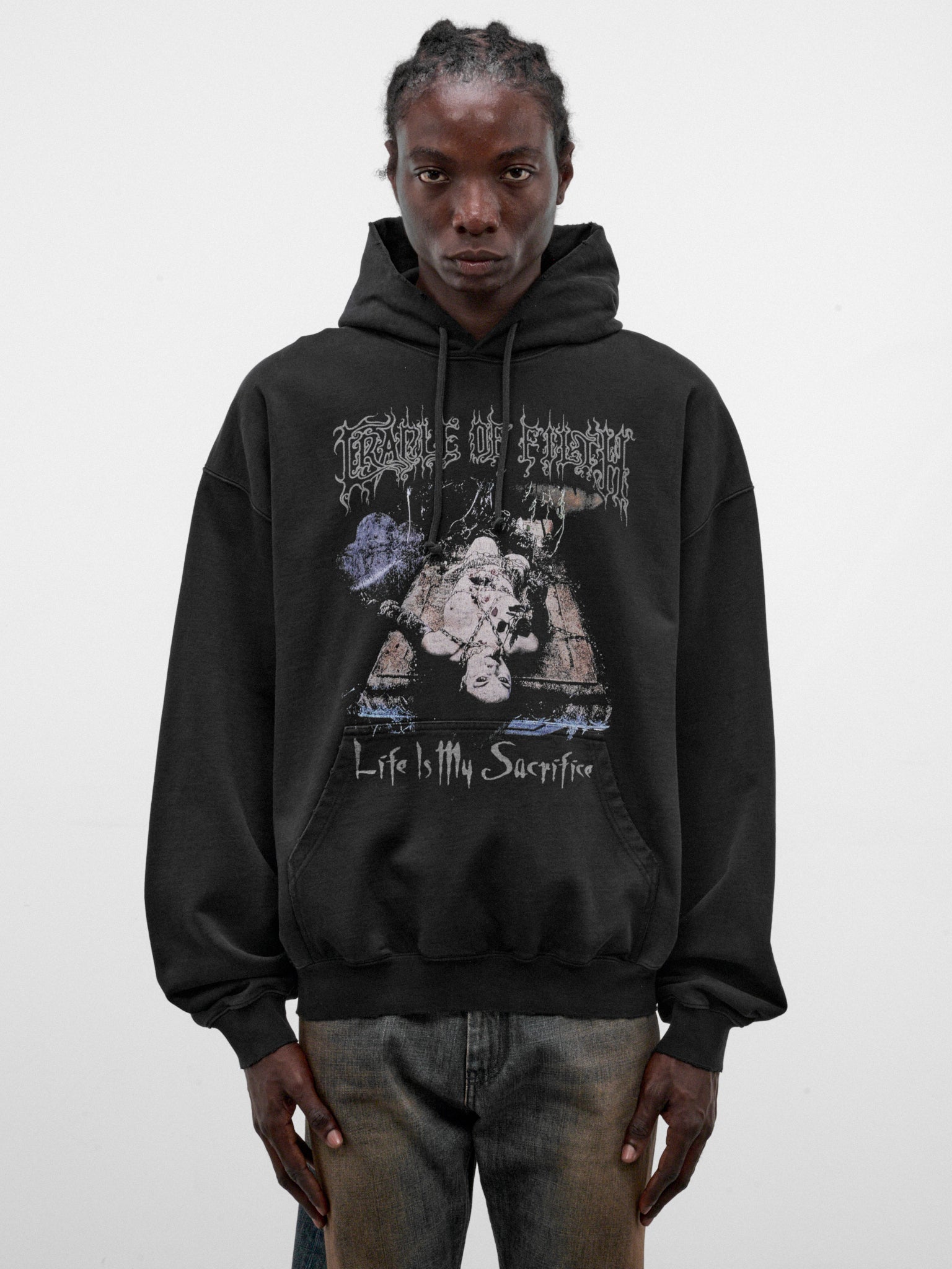 Black Cotton COF Sacrifice Hoodie (MH27HD205B-WASHED-BLACK)
