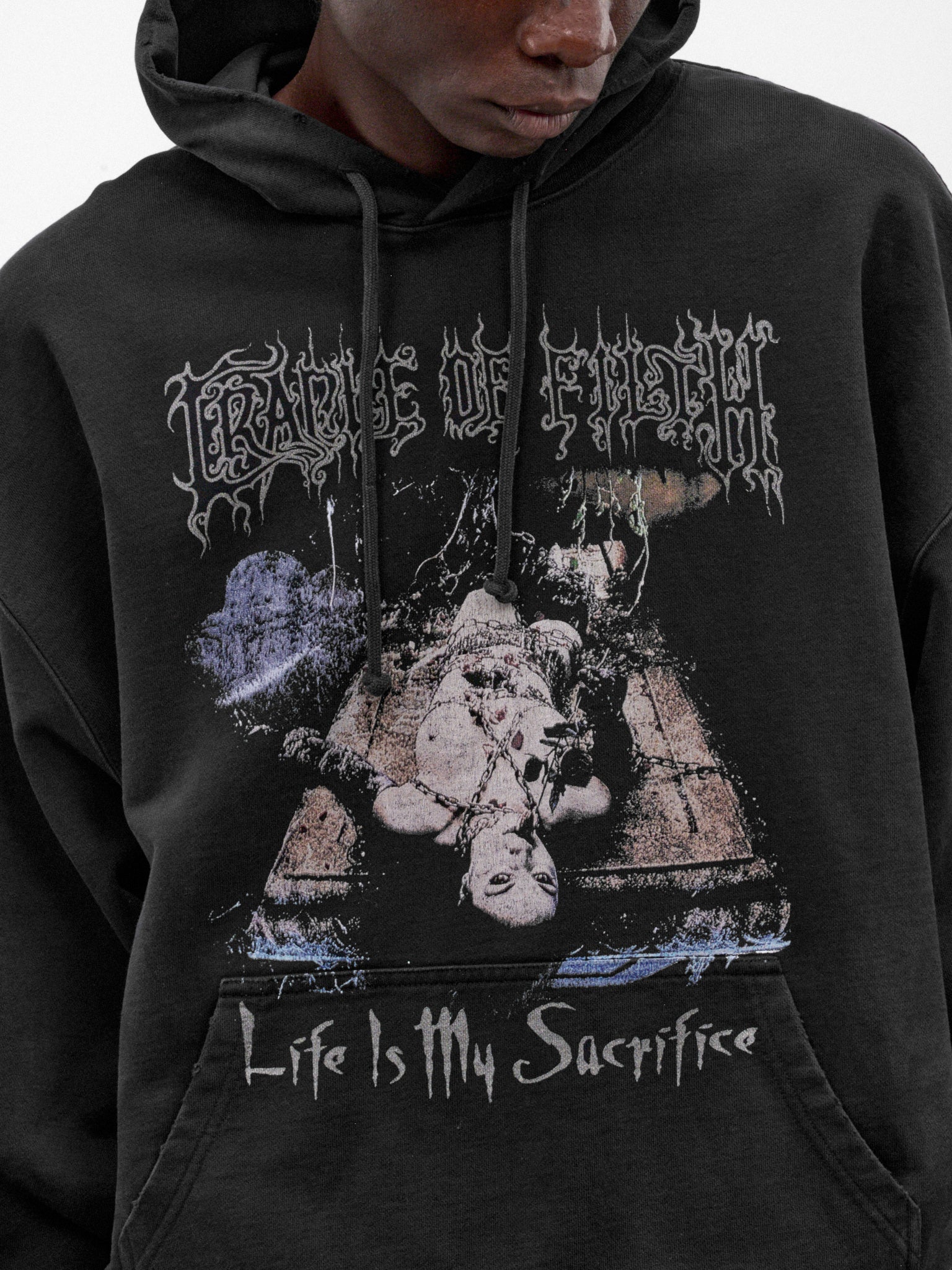 Black Cotton COF Sacrifice Hoodie (MH27HD205B-WASHED-BLACK)