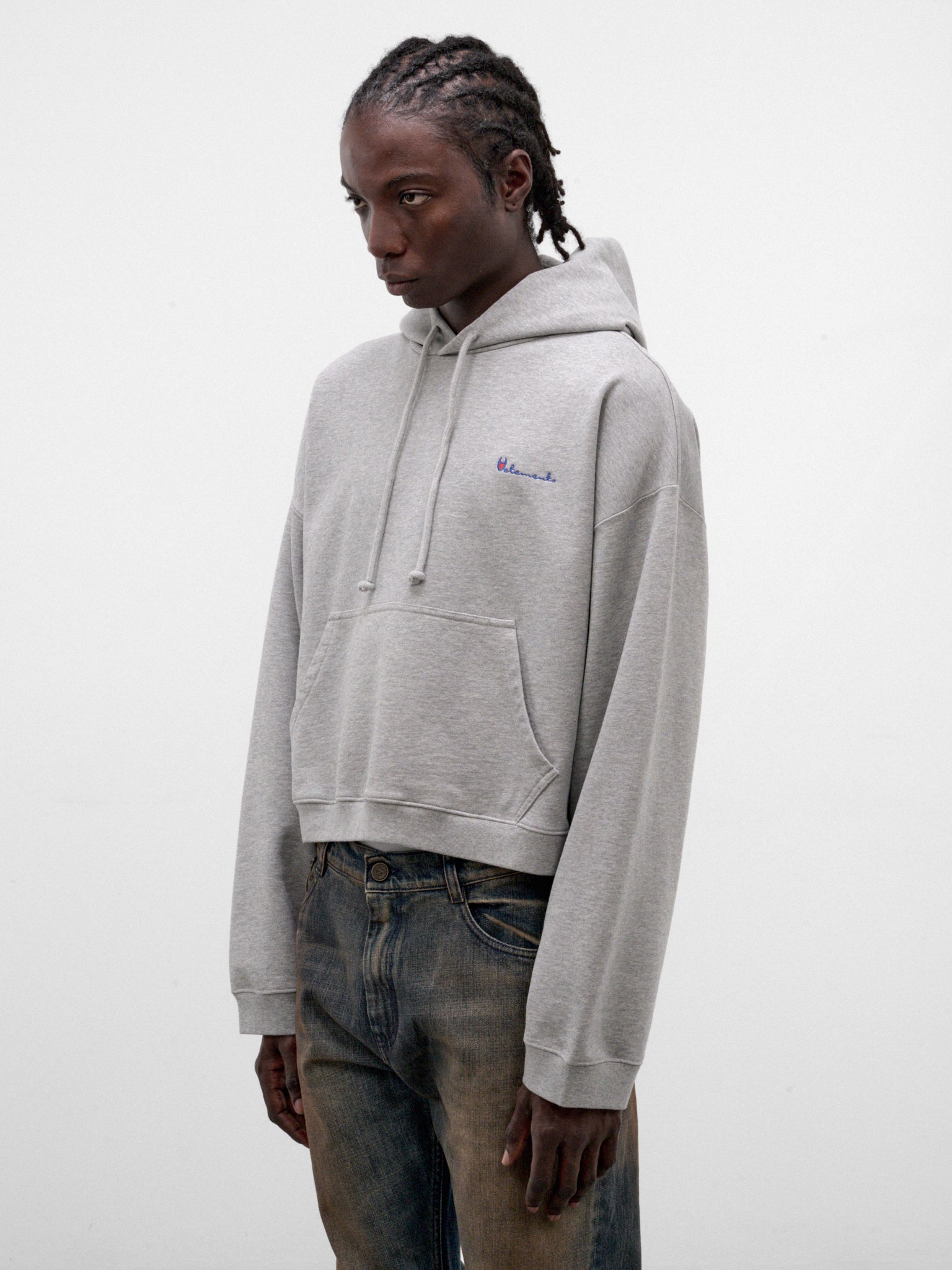 Black Cotton Athletic Logo Hoodie (MH27HD223G-GREY-MELANGE)