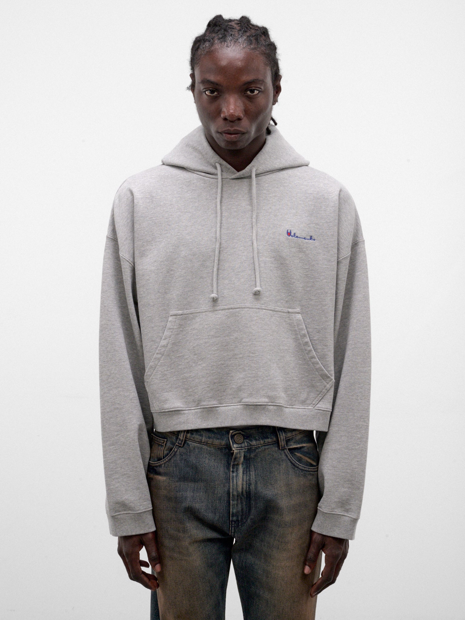 Black Cotton Athletic Logo Hoodie (MH27HD223G-GREY-MELANGE)