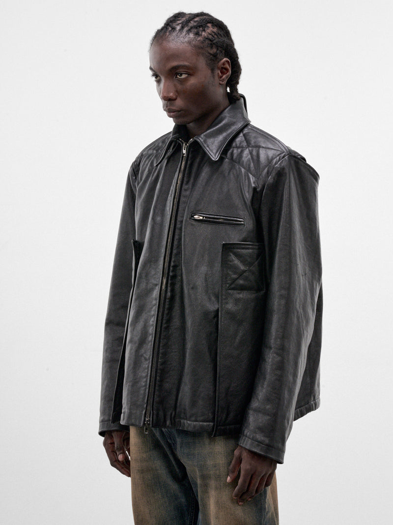Black Oversized Tactical Leather Jacket (MH27JA002BL-BLACK)