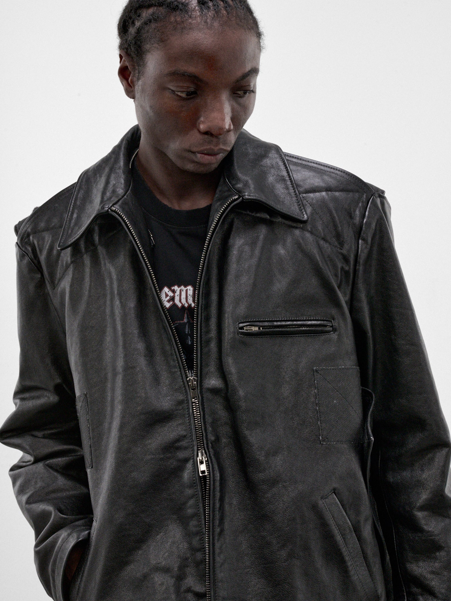 Black Oversized Tactical Leather Jacket (MH27JA002BL-BLACK)