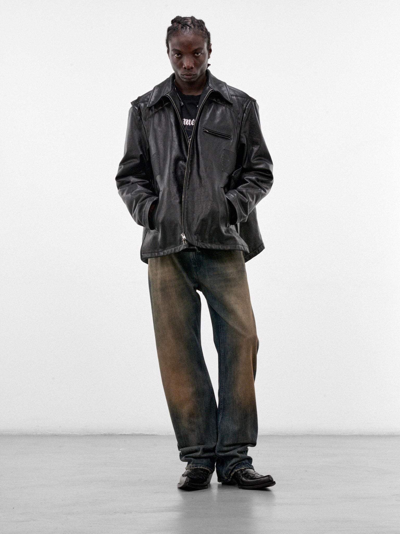 Black Oversized Tactical Leather Jacket (MH27JA002BL-BLACK)