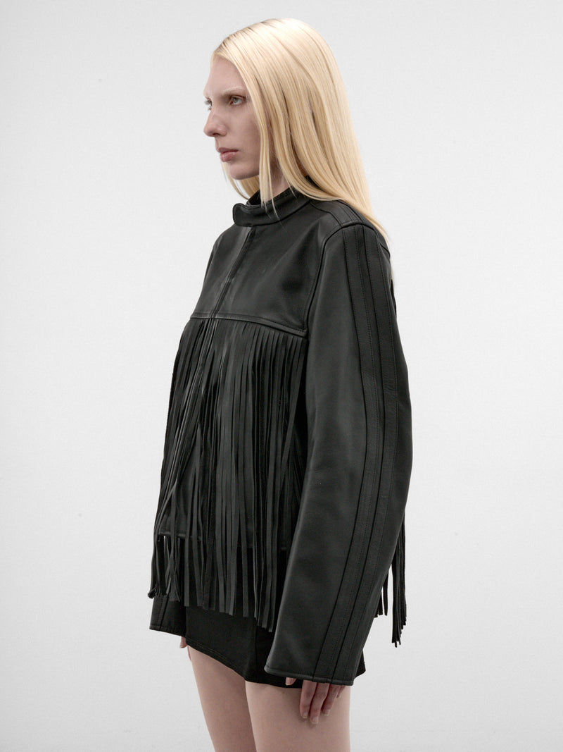 Black Leather Fringed Moto Jacket (MH27JA009BL-BLACK)