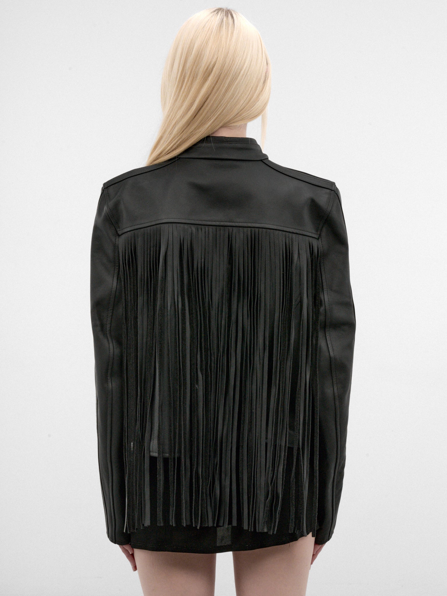 Black Leather Fringed Moto Jacket (MH27JA009BL-BLACK)
