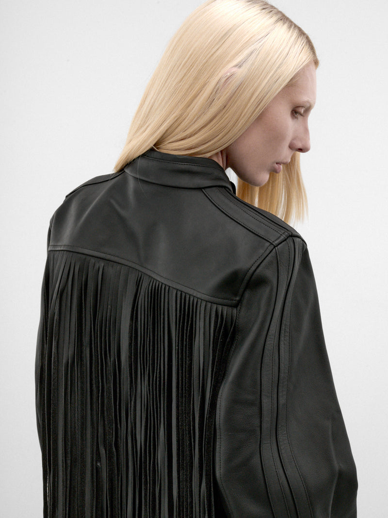 Black Leather Fringed Moto Jacket (MH27JA009BL-BLACK)