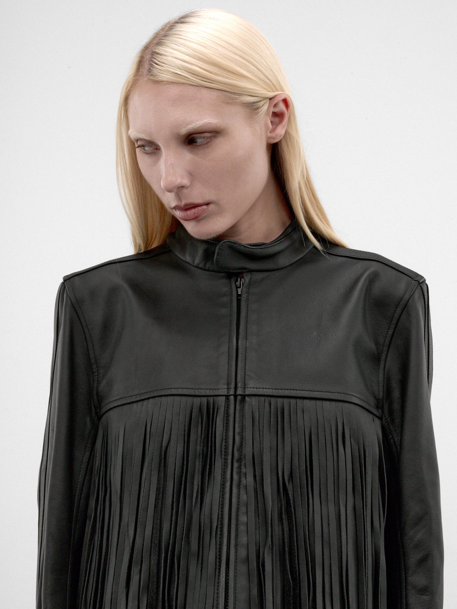 Black Leather Fringed Moto Jacket (MH27JA009BL-BLACK)