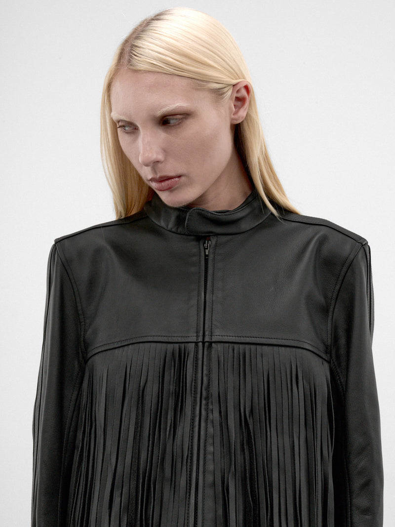 Black Leather Fringed Moto Jacket (MH27JA009BL-BLACK)
